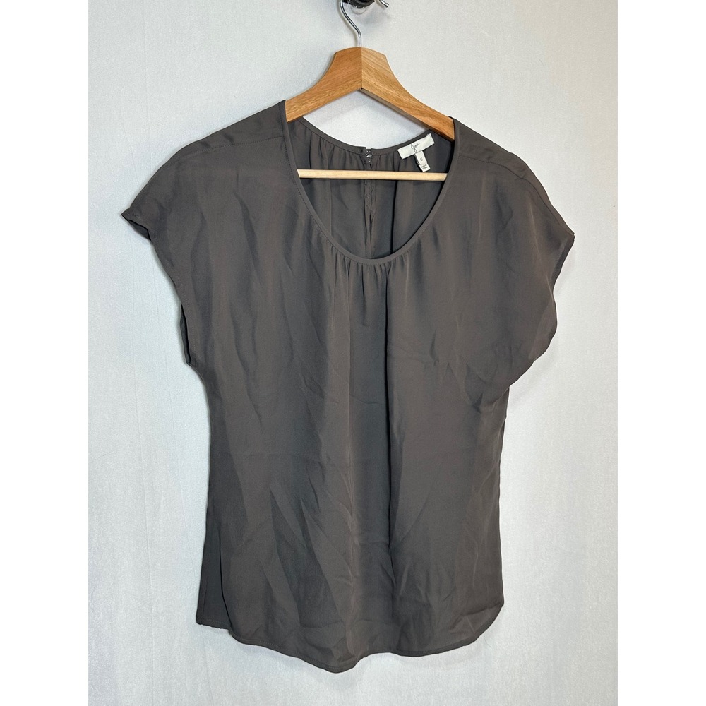 Joie Silk Blouse Grey Cap‎ Sleeve Keyhole Back Top Womens Small